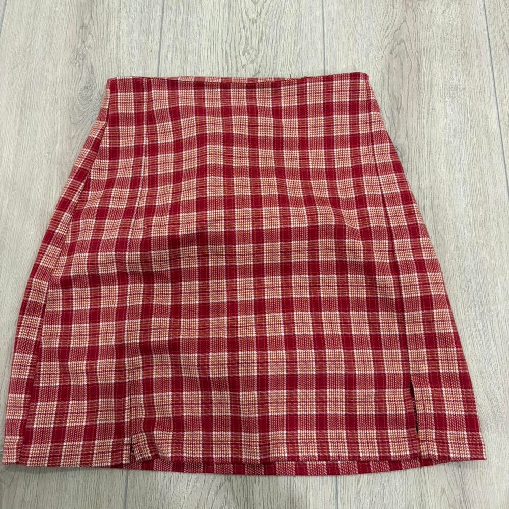 Brandy melville red plaid skirt